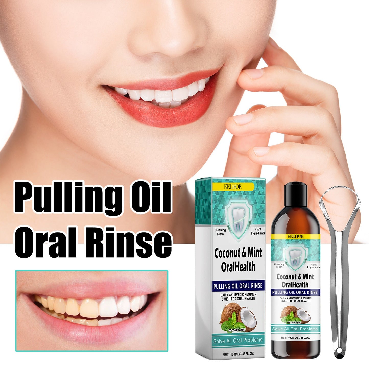 EELHOE Oral Coconut Oil Mouthwash Removes Stains Beautifies Teeth Freshens Breath Cleans Mouth And Protects Gums
