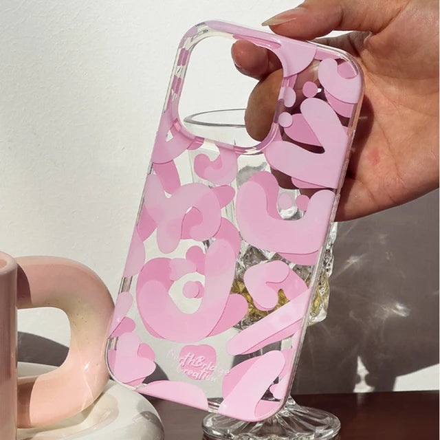 Original Graffiti Ornaments Phone Case Cute Pink TransparentSoft Silicone Phone Case For iPhone 15 14 13 12 Pro Max Cover