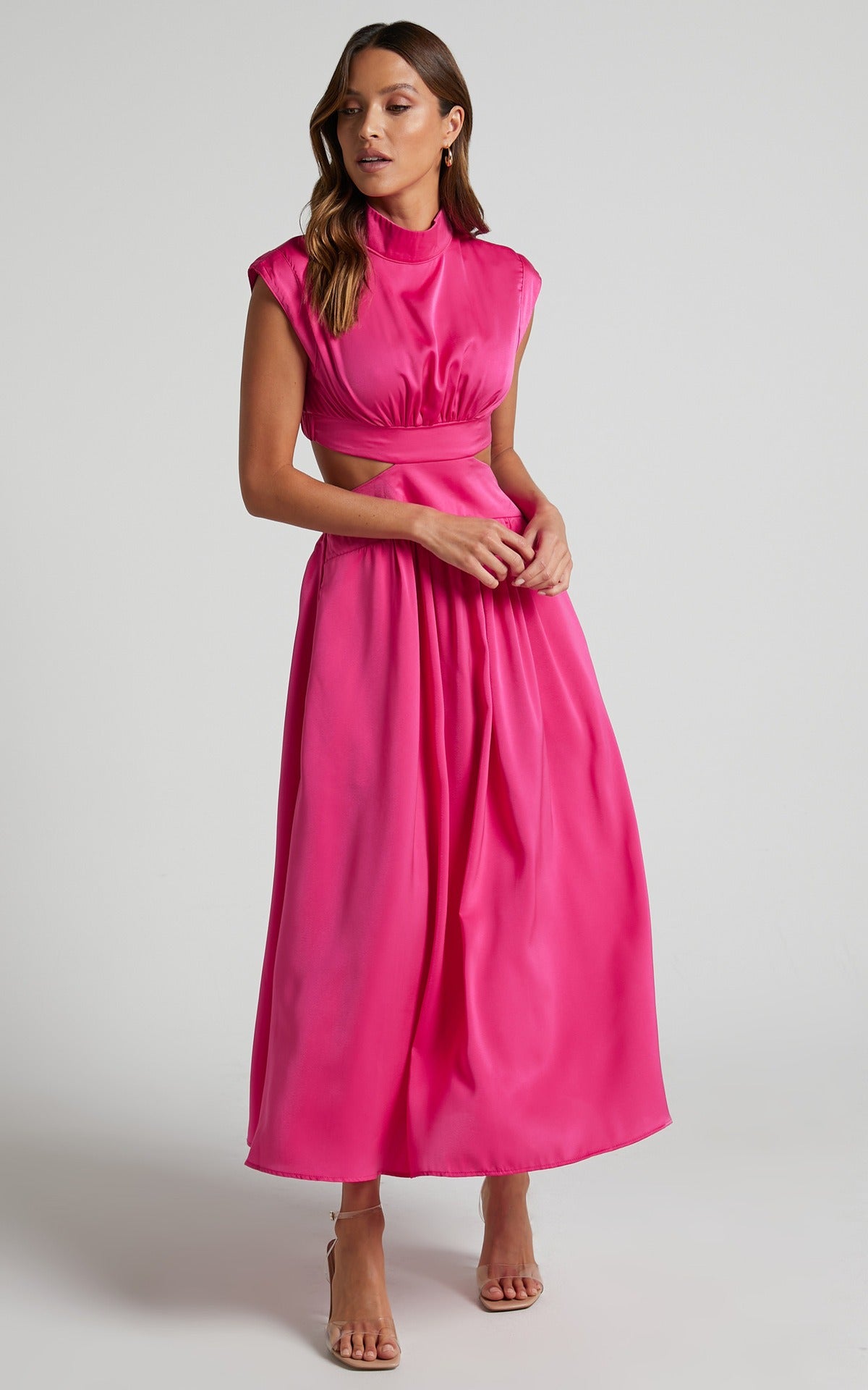 Standing collar macaron color waist length dress