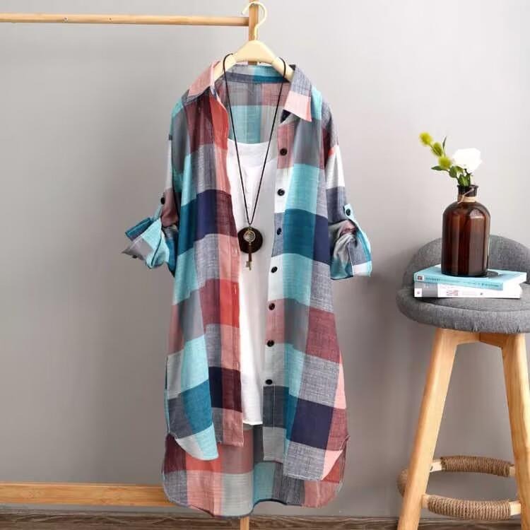 Sunscreen shirt women's medium length plaid shirt women's casual coat
